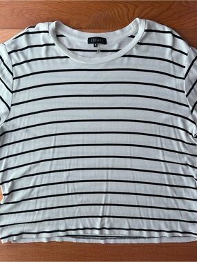1.STATE Women's White & Black Striped Short Sleeve Tee